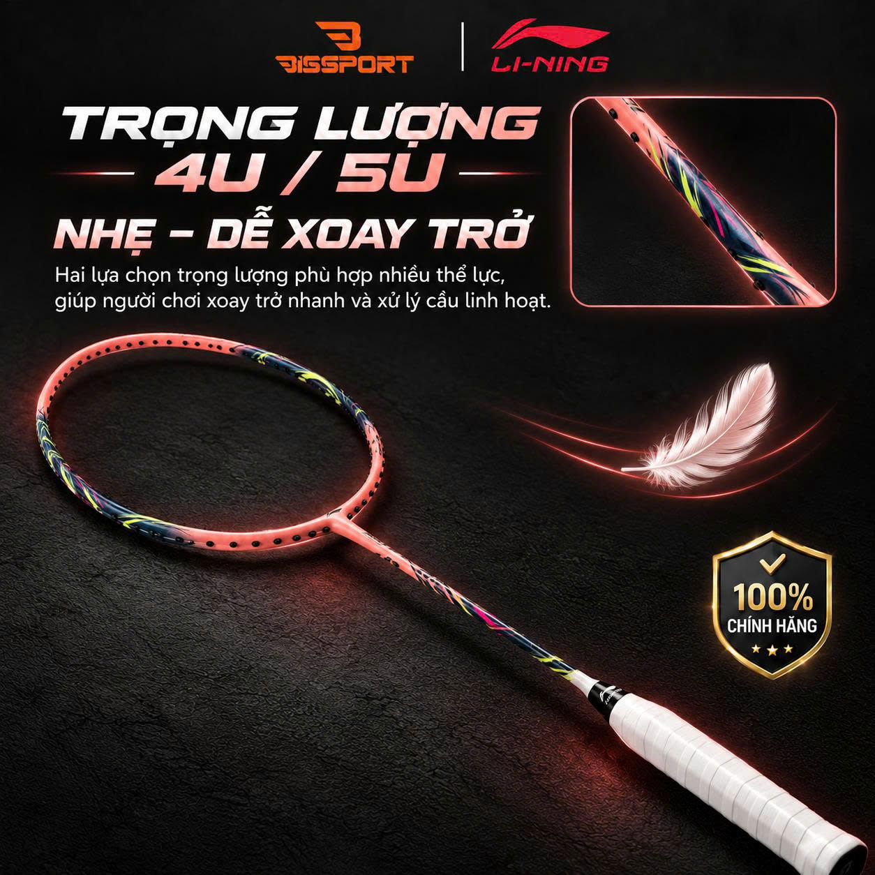 Vợt Cầu Lông Lining BLADEX SPIRAL Pink Chính Hãng - Nhẹ - Linh Hoạt - Tốc Độ - Chuyên Điều Cầu Phòng Thủ - Bền Bỉ